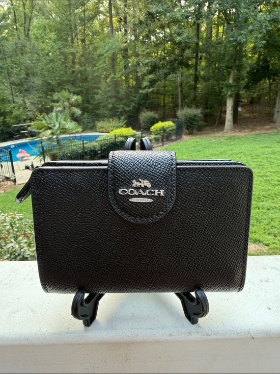 Coach Handbags - Coach Black Pebbled Leather Wallet with Silver Logo
